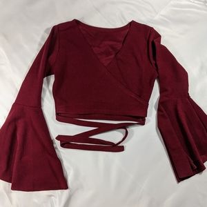 Bell sleeve crop top w/ tie waist detail